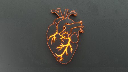 Abstract Flat heart on the stone surface concept. Medical or surgeon copy space web site slider template. 3d illustrationの写真素材