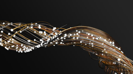 smoothly flowing particles swarm with glowing golden trails. warm and cold colors. Suitable for any...