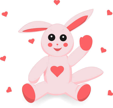 Vector illustration image print on clothes greeting card pink plush soft toy with heart surrounded by heartsのイラスト素材