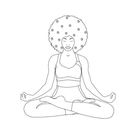 black woman sitting in lotus positionのイラスト素材