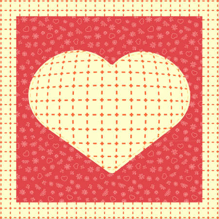 plaid heart sewn onto patterned fabricのイラスト素材