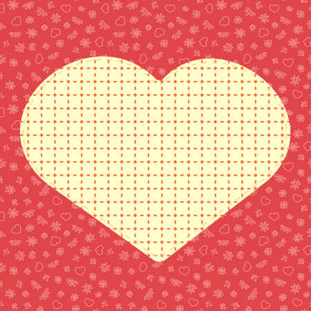 patchwork heart sewn to the fabric in flowers and heartsのイラスト素材