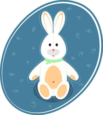 Easter white plush rabbit with a pink nose on a blue backgroundのイラスト素材