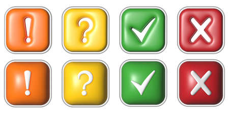3d image buttons correct incorrect exclamation and question marks. 3 d Set of glossy square icons...