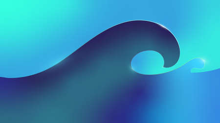 vector 3d rendering drawing of a wavy line in the form of waves flowing shapes in neon blue and cyan colorsの写真素材