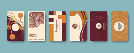 Creative covers posters in minimal retro style of 70s for corporate identity, branding, social media ads, promo, business cards. Layout design template with retro colors palette of the 1970sのイラスト素材