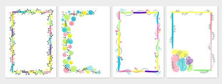 Four vector illustrations of decorative frames in marker-style. Perfect for embellishing planners, letters, and other creative projectsのイラスト素材