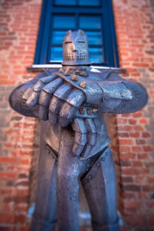 Sculpture of a knight in the Mir. Belarusの写真素材