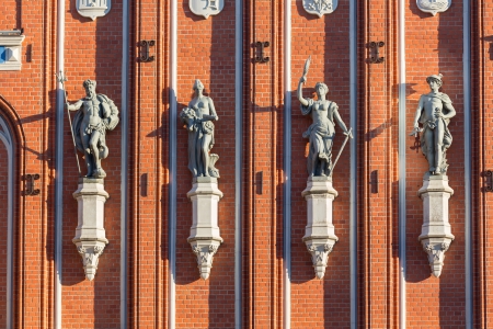 Statues at the famous House of the Blackheads in Riga, Latvia の写真素材