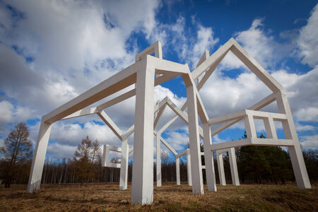 ST. PETERSBURG, RUSSIA - APRIL 18: War Monument on Nevsky Pyatachok created in memory of Arbuzovo village totally destroyed during World War II, photo made on April 18 2010 near St. Petersburg, Russiaのeditorial素材