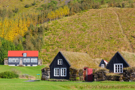 Traditional icelandic houses in Skogar Folk Museum, Icelandのeditorial素材