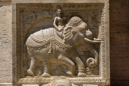 Bas-relief on the stone with the figure of an elephant. Part of the decoration , temple of the tooth of the Buddha in Kandy, Sri Lankaのeditorial素材