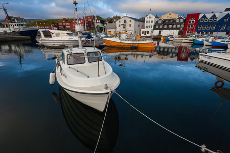 Torshavn Faroe Islands  SEP 14 2009:  Harbor of Torshavn capital and largest town of Faroe Islands on September 14 2009.のeditorial素材
