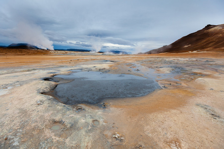 Mudpot in the geothermal area Hverir Icelandの写真素材