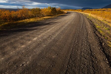 Icelandic dirt road in autumnの写真素材