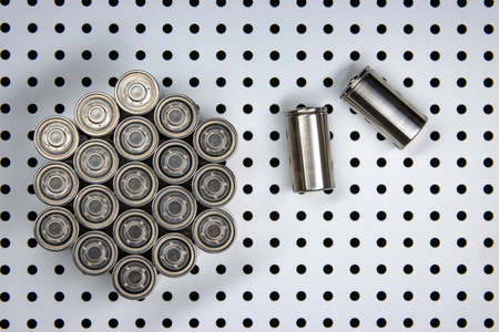 New modern lithium-ion batteries with increased capacity. A prototype of new batteries on a laboratory table.の写真素材