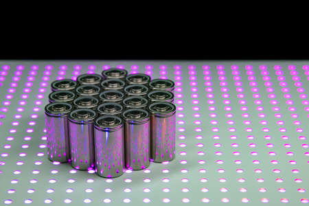 New modern Li-polymer batteries with increased capacity. A prototype of new batteries on a laboratory table.の写真素材