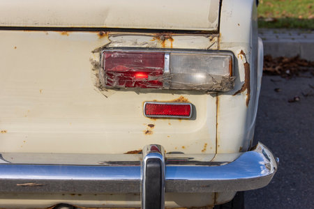 Close-up on the back of an old vintage car from the USSRの写真素材