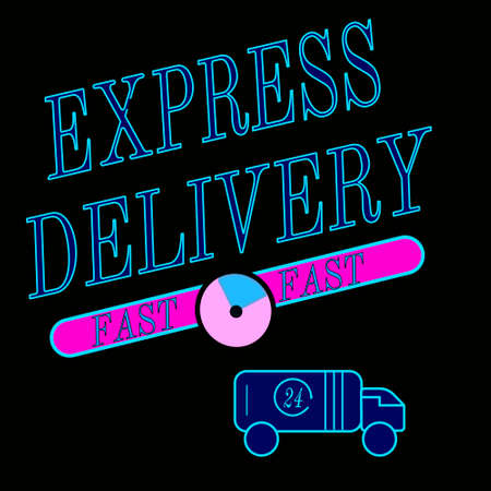 NEON LOGO EXPRESS DELIVERY ON BLACK BACKGROUNDの写真素材