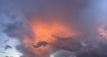 Beautiful sky with clouds at sunset. Panoramic view.