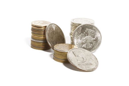 Coined roubles on the white backgroundの写真素材