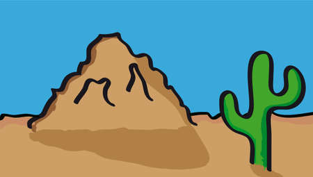 Vector illustration of desert with cactusのイラスト素材