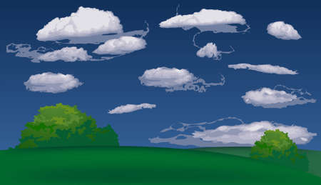 Illustration of bushes over sky with cloudsのイラスト素材