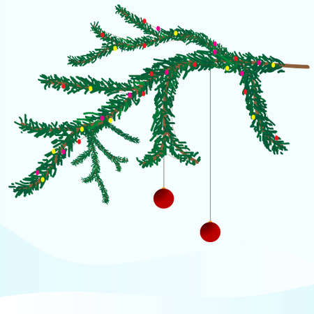 Small pine branch with balls over white backgroundのイラスト素材