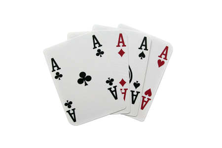 Cards showing a four-to-ace combination on a white background