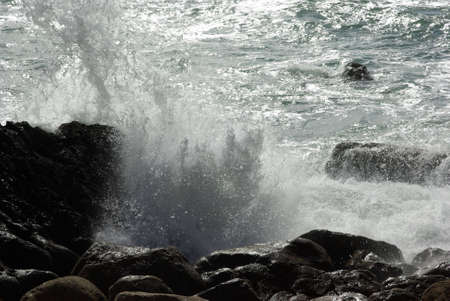 Impressive wave breaking on the seashore in Wales. 