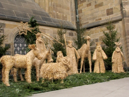 Christmas crib made ââof strawの写真素材