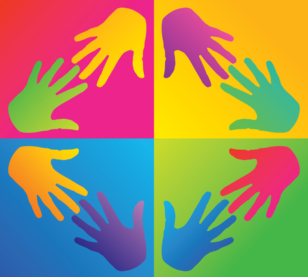 colored hands in a circle, Pop art styleのイラスト素材