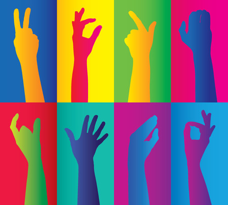 colorful clusters of hands, Pop art styleのイラスト素材