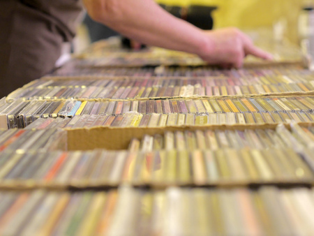 A collection of audio CDs. Music Store.