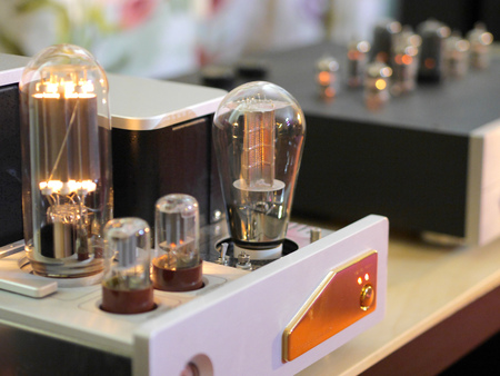 Hifi lamp audiophile amplifiers. Close-up view.の写真素材