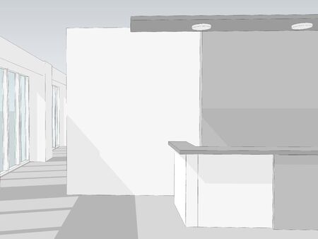 View of reception desk is standing in an office lobbywith a corridor in the background. 3d illustrationの写真素材