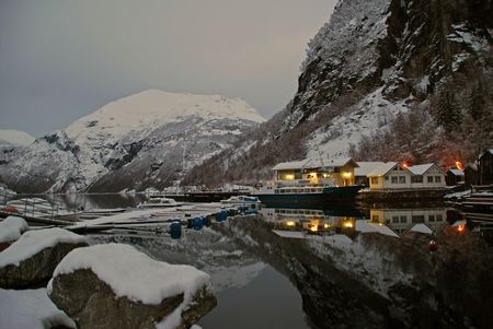 Winter and snow in Geirangerの写真素材