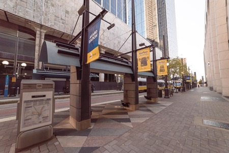 DALLAS, TX, US-NOV 23, 2018:Downtown Dallas train station. Light rail and commuter rail of Dallas Area Rapid Transit (DART) is a transit agency serving the Dallas-Fort Worth metropolitan areaのeditorial素材