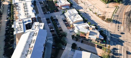 Panoramic top view new large condominium building in uptown Dallasの写真素材