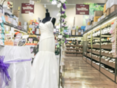 Motion blurred wedding wine with bridal dress on display at American liquor storeの写真素材