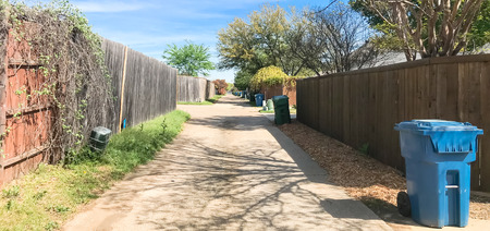 Panoramic view quiet back alley in residential area near Dallas, Texasの写真素材