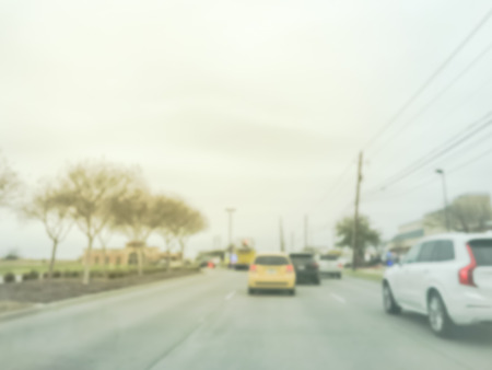 Blurred abstract road traffic caused by accident ahead, service road in Texas, Americaの写真素材