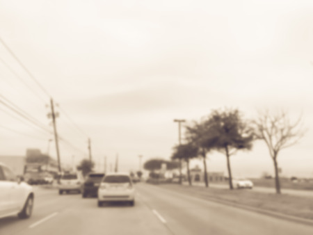 Blurred abstract road traffic caused by accident ahead, service road in Texas, Americaの写真素材