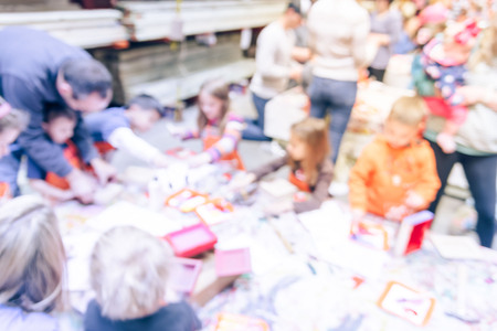 Blurry background kids craft workshop at hardware store in America