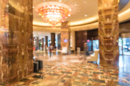 Blurry background lobby with guest luggage at American hotelの写真素材