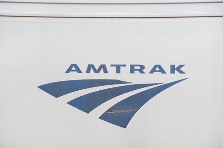 FORT WORTH, TX, US-MAY 10, 2019: Close-up logo of Amtrak. The National Railroad Passenger...