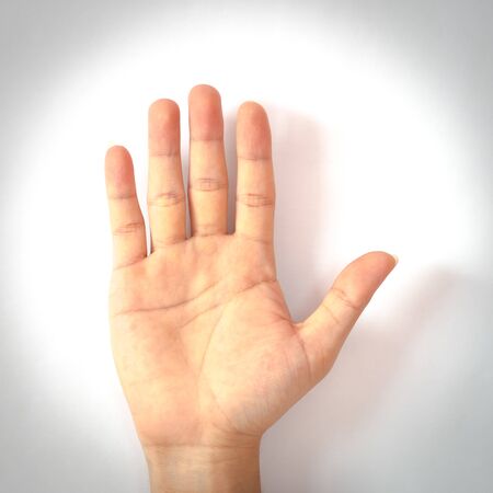 Vintage tone right side of Asian male hand isolated on white background close-up