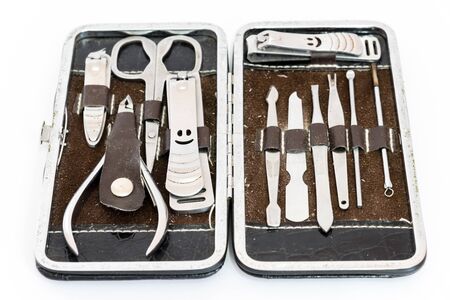 Close-up pedicure kit, nail clippers, professional grooming kit, nail tools with travel case...