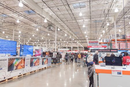 LEWISVILLE, TEXAS, USA-NOV 29, 2019: Electronics department and wireless center at Costco with busy...