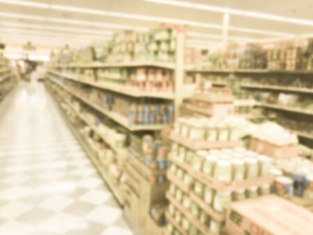 Toned photo of blurred Asian grocery store in Houston, Texas, US.の写真素材